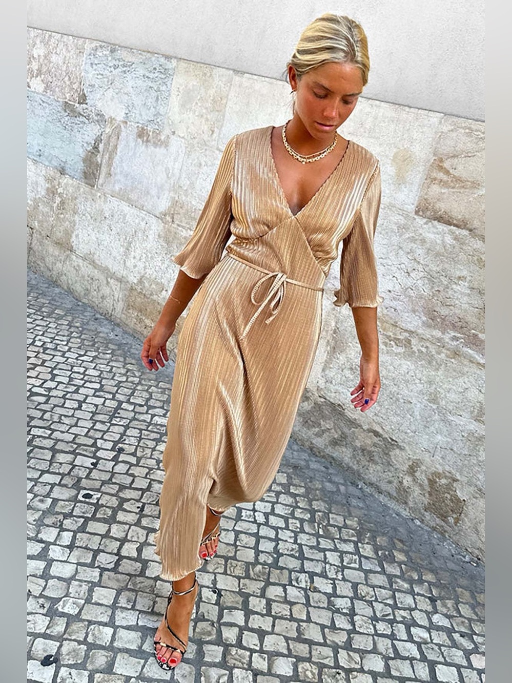 Never Fully Dressed Gold Plisse Dress Size Small NWT